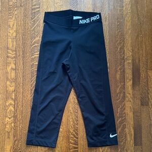 Nike Pro Black Cropped Leggings with White Logo